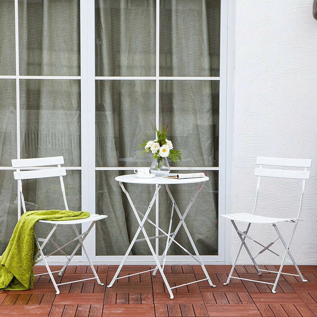 Ensemble bistro pliant 3 pièces en métal, ensemble de conversation intérieur/extérieur résistant aux intempéries pour patio, cour, jardin