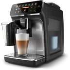 Machine à expresso haut de gamme, 12 cafés chauds/glacés, système LatteGo, moulin en céramique, chrome noir
