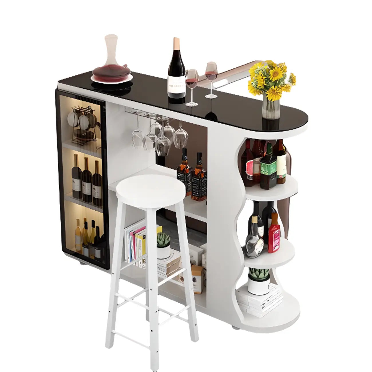 Table de bar îlot avec plateau en pierre et rangement pour bars à domicile
