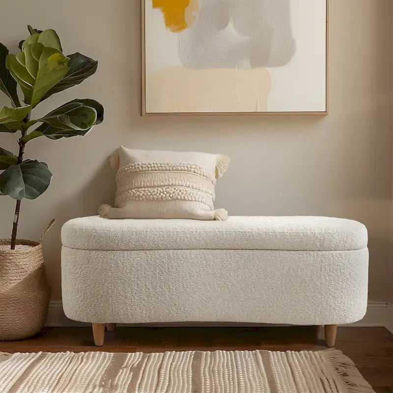 Banc de rangement rabattable en tissu bouclé taupe INK+IVY Bailey
