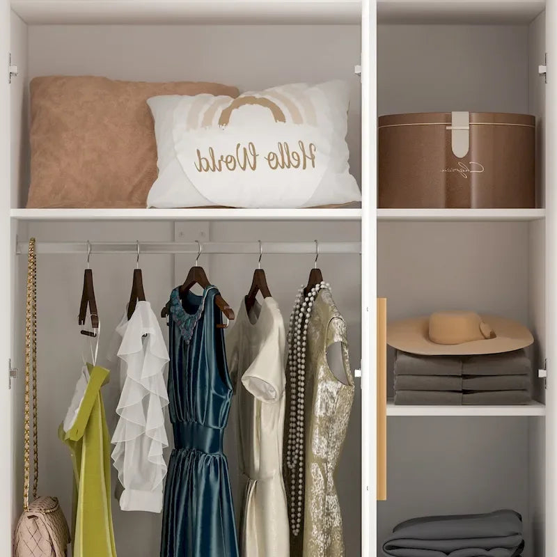 Armoire Penderie en Bois avec 6 Cubes de Rangement et Tringle Suspendue