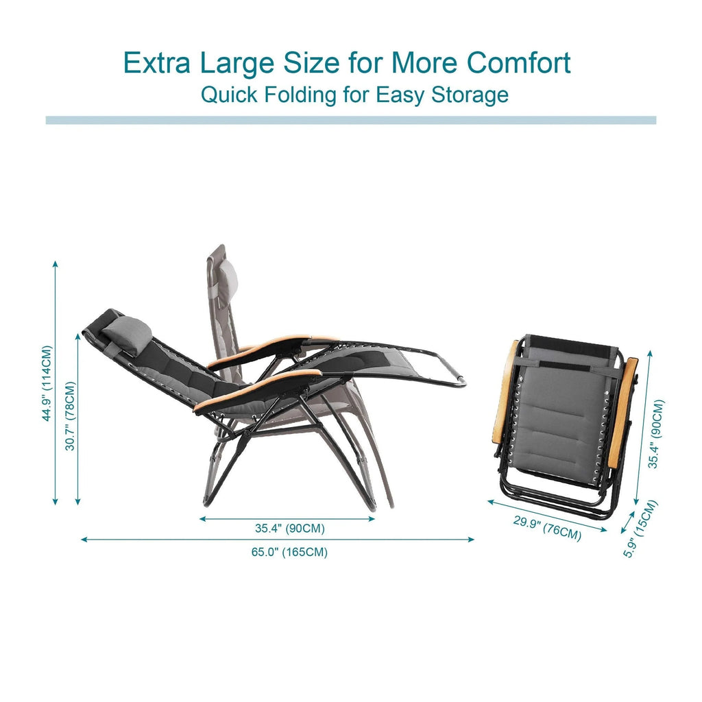 Fauteuil de relaxation zéro gravité XL surdimensionné et rembourré, avec accoudoirs plus larges, inclinable et porte-gobelet - N/A