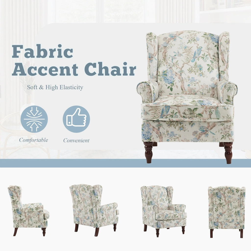 Fauteuil d'appoint moderne Erommy, fauteuil à dossier haut, canapé individuel en tissu capitonné avec pieds en bois pour salon