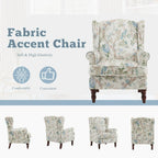 Fauteuil d'appoint moderne Erommy, fauteuil à dossier haut, canapé individuel en tissu capitonné avec pieds en bois pour salon