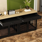 Meuble Niche Double pour Chiens en Bois avec 2 Tiroirs et Séparateur