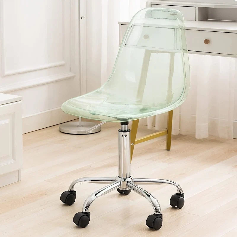 Chaise de bureau à roulettes sans accoudoirs, réglable en hauteur, en acrylique pivotant