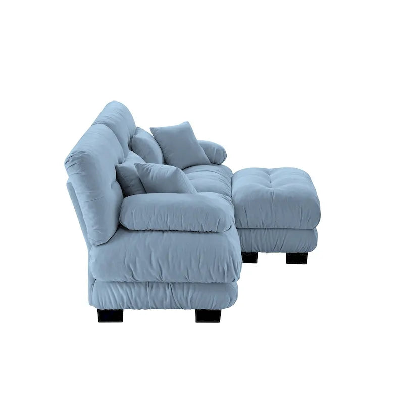 Canapé d'angle en forme de L en chenille avec coussins lombaires