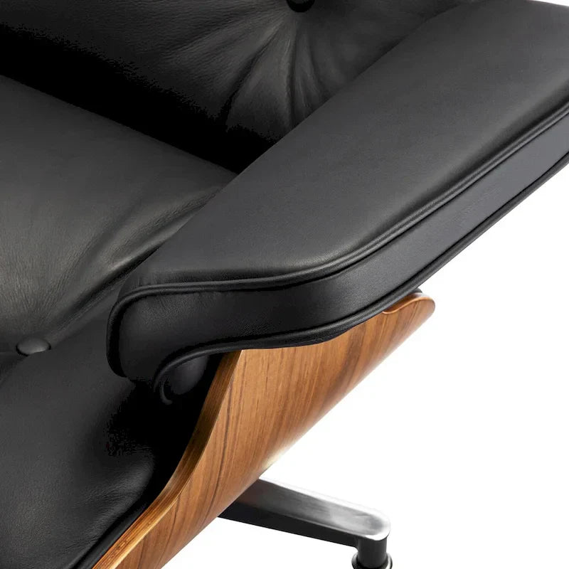 Furgle Fauteuil de salon et ottoman en cuir véritable Noyer