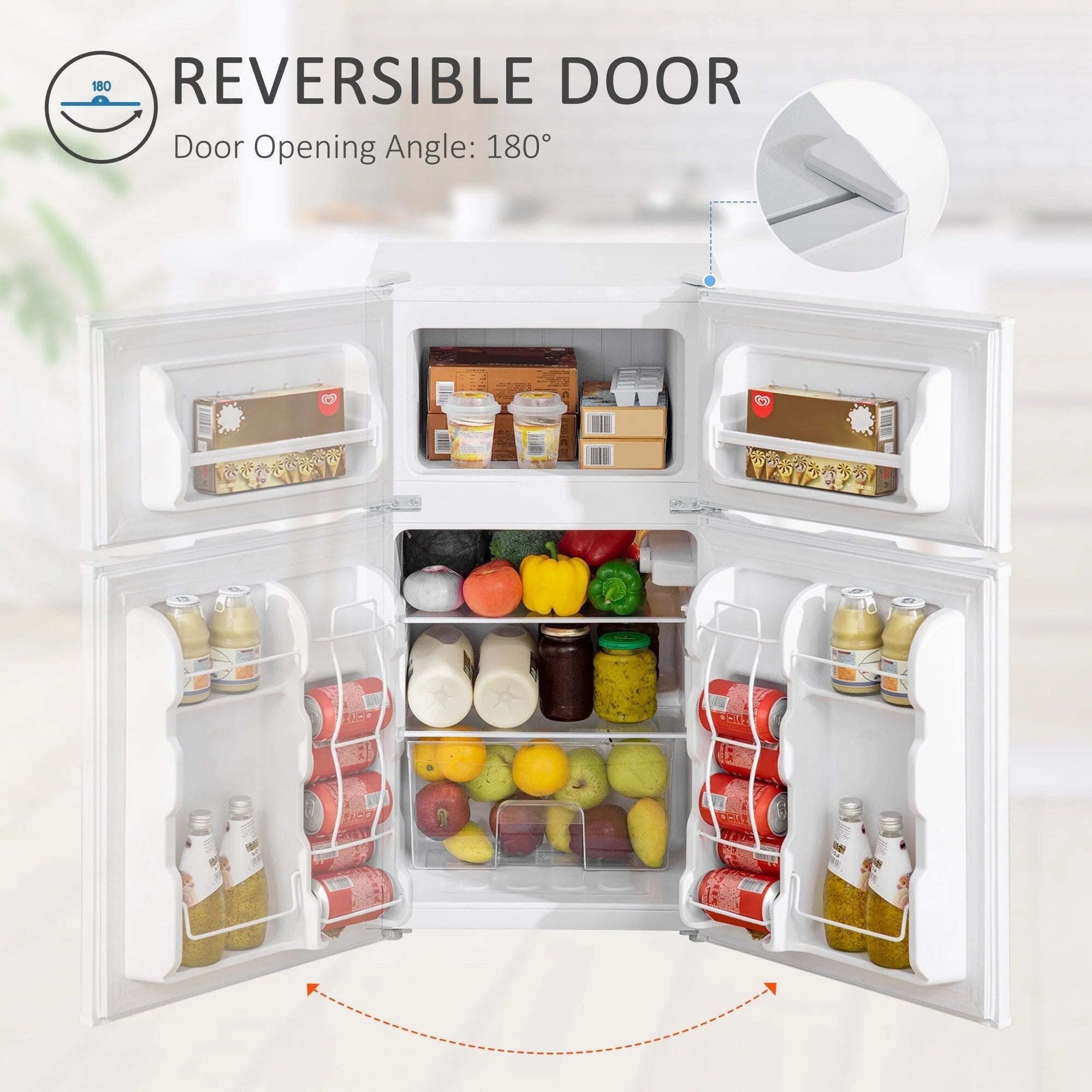 HOMCOM Mini Réfrigérateur Double Porte avec Congélateur, Réfrigérateur Compact de 90L avec Étagère Réglable, Thermostat Réglable
