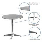 Table d'intérieur/extérieur à plateau lisse en aluminium rond de 27,5 po avec base
