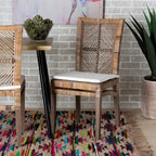 Chaise de salle à manger Laluna en rotin/acajou bohème moderne avec coussin