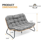 Fauteuil Double Papasan avec Coussin, en Rotin PE Résistant aux Intempéries et Cadre en Métal pour Intérieur et Extérieur