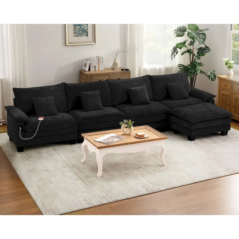 Ensembles de meubles de salon, Canapé modulaire sectionnel avec pouf pour salon, Canapé-lit convertible