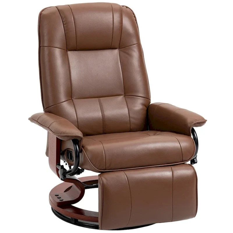 Fauteuil de relaxation pivotant en cuir réglable avec repose-pieds et accoudoirs