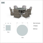 Ensemble de salle à manger rond 7 pièces en rotin tressé d'extérieur avec coussins de Moda Furnishings
