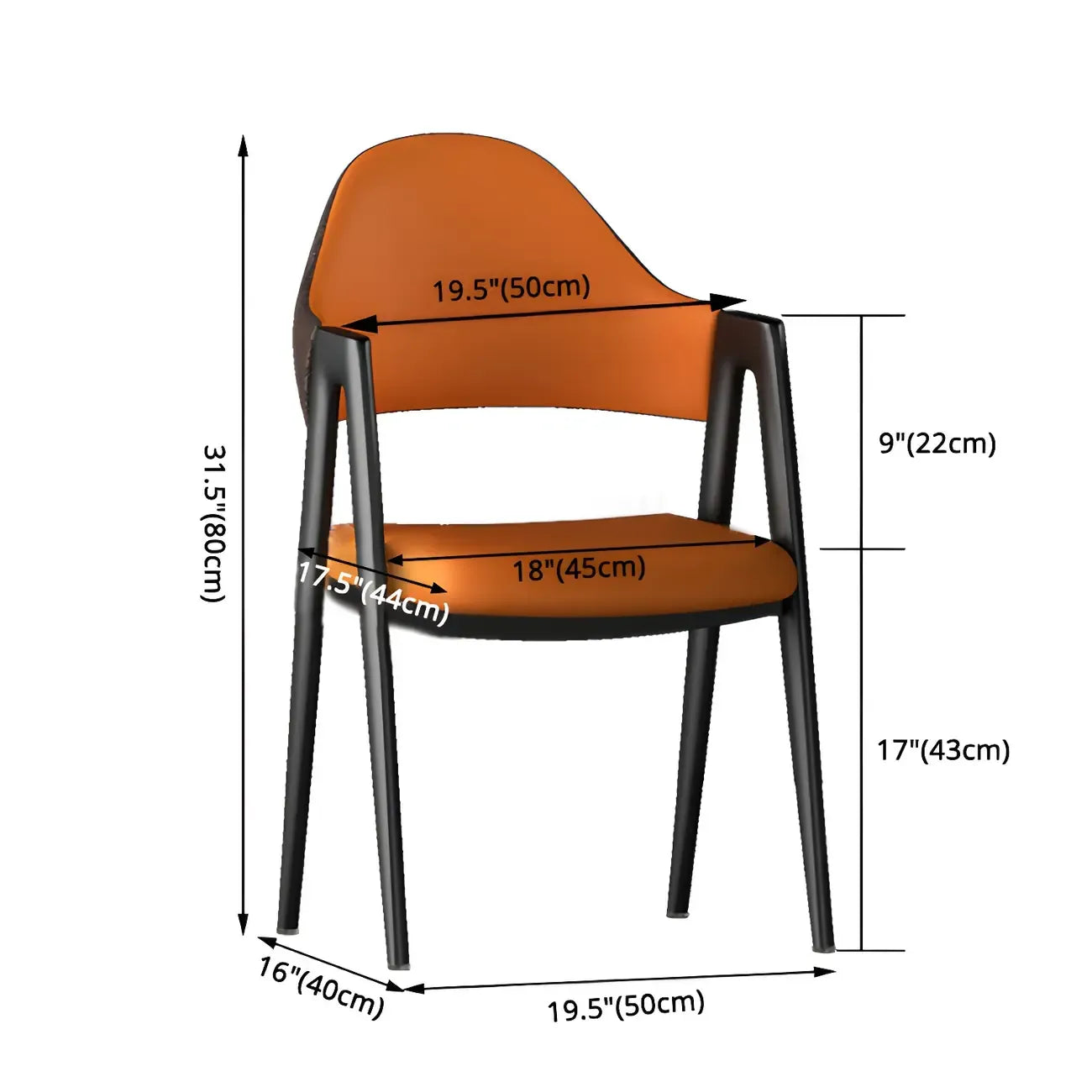 Chaise de salle à manger en cuir moderne avec dossier incurvé et ouvert