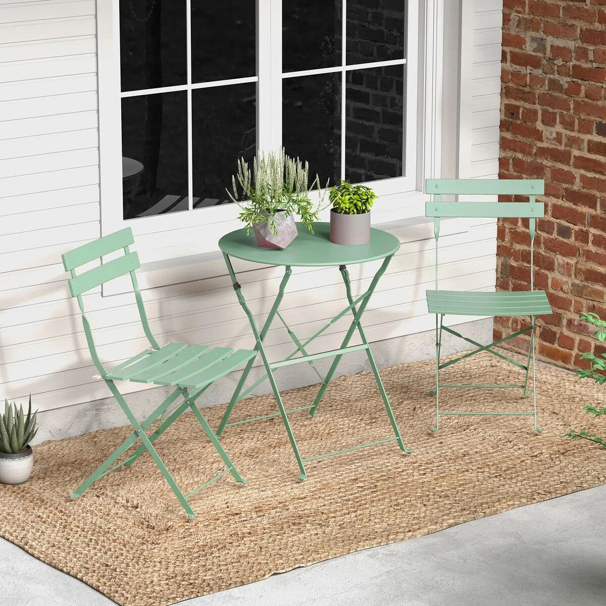 Ensemble bistro pliant 3 pièces en métal, ensemble de conversation intérieur/extérieur résistant aux intempéries pour patio, cour, jardin