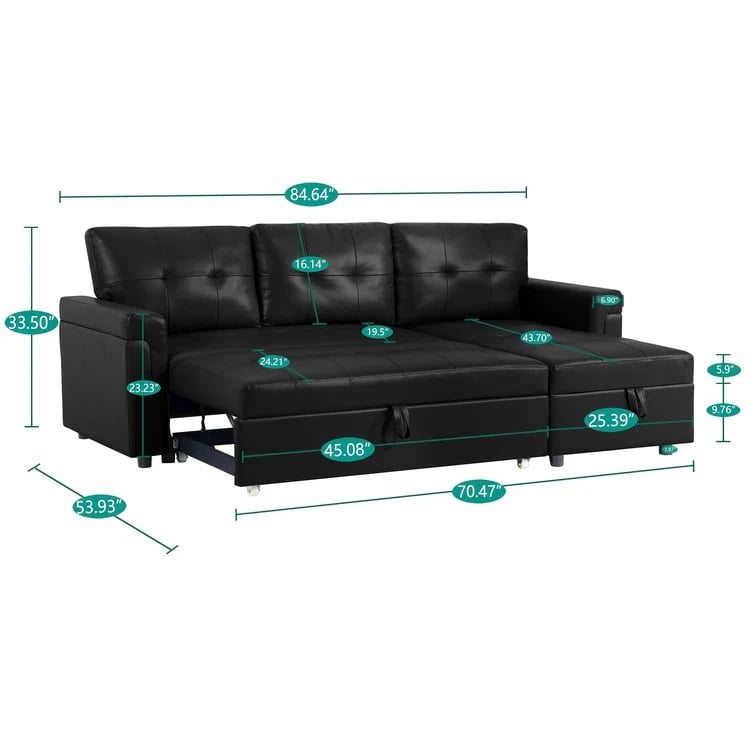 Canapé d'angle réversible convertible avec lit gigogne, méridienne avec rangement dissimulé et pieds durables