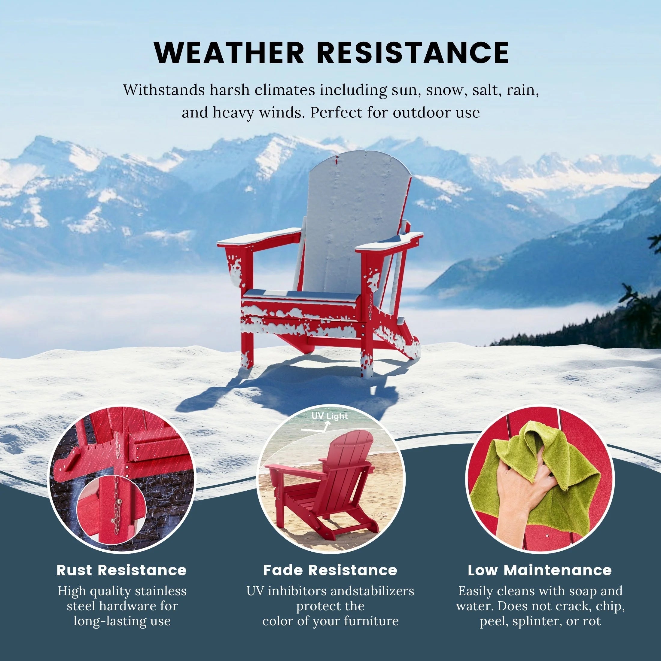 Chaise Adirondack pliante de patio d'extérieur tout temps résistante à la décoloration Polytrends Laguna