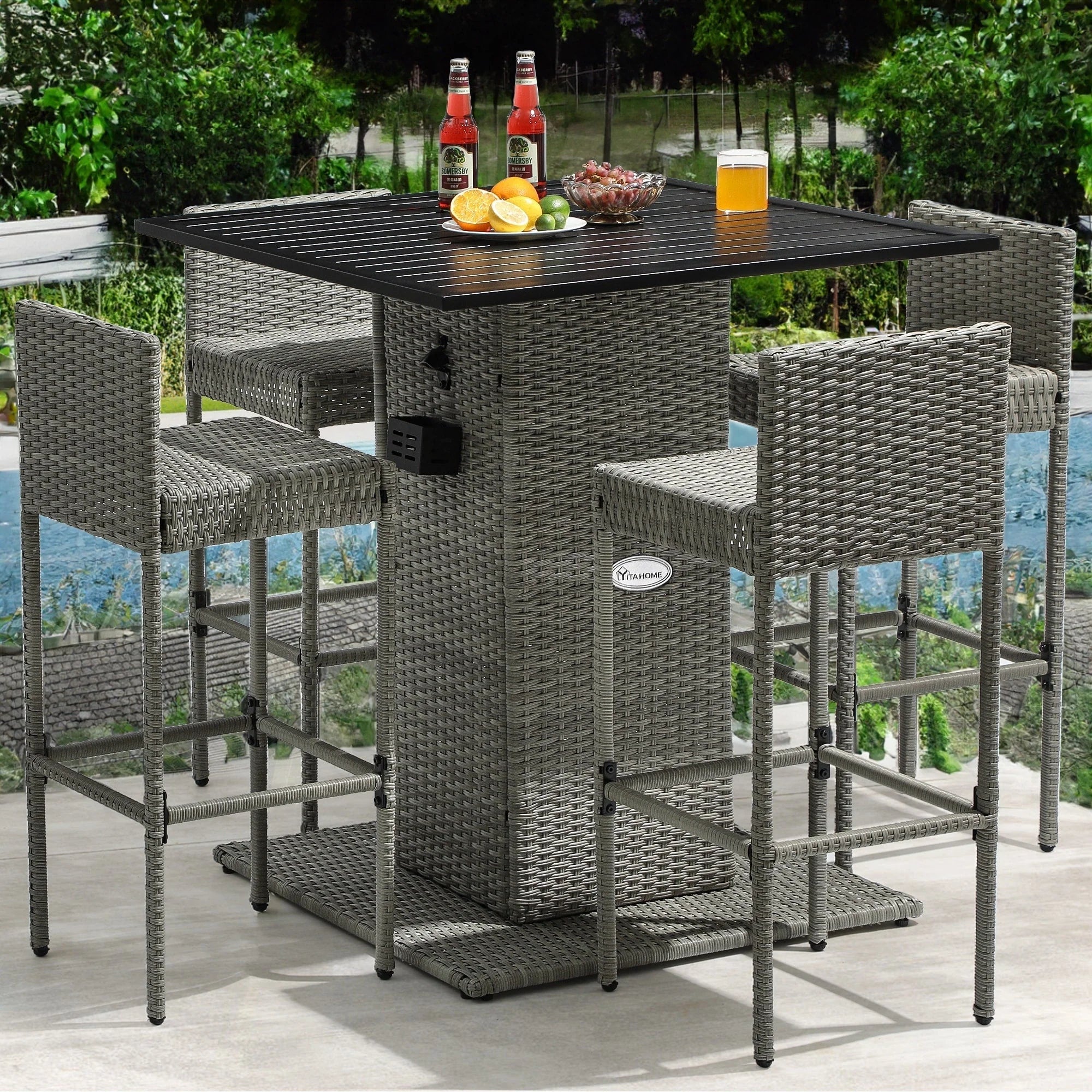 Ensemble de bar en osier d'extérieur Moasis 5 pièces - 5 PCS