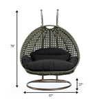 LeisureMod Fauteuil suspendu œuf 2 places avec support - Balançoire hamac de patio en rotin osier intérieur/extérieur avec coussins