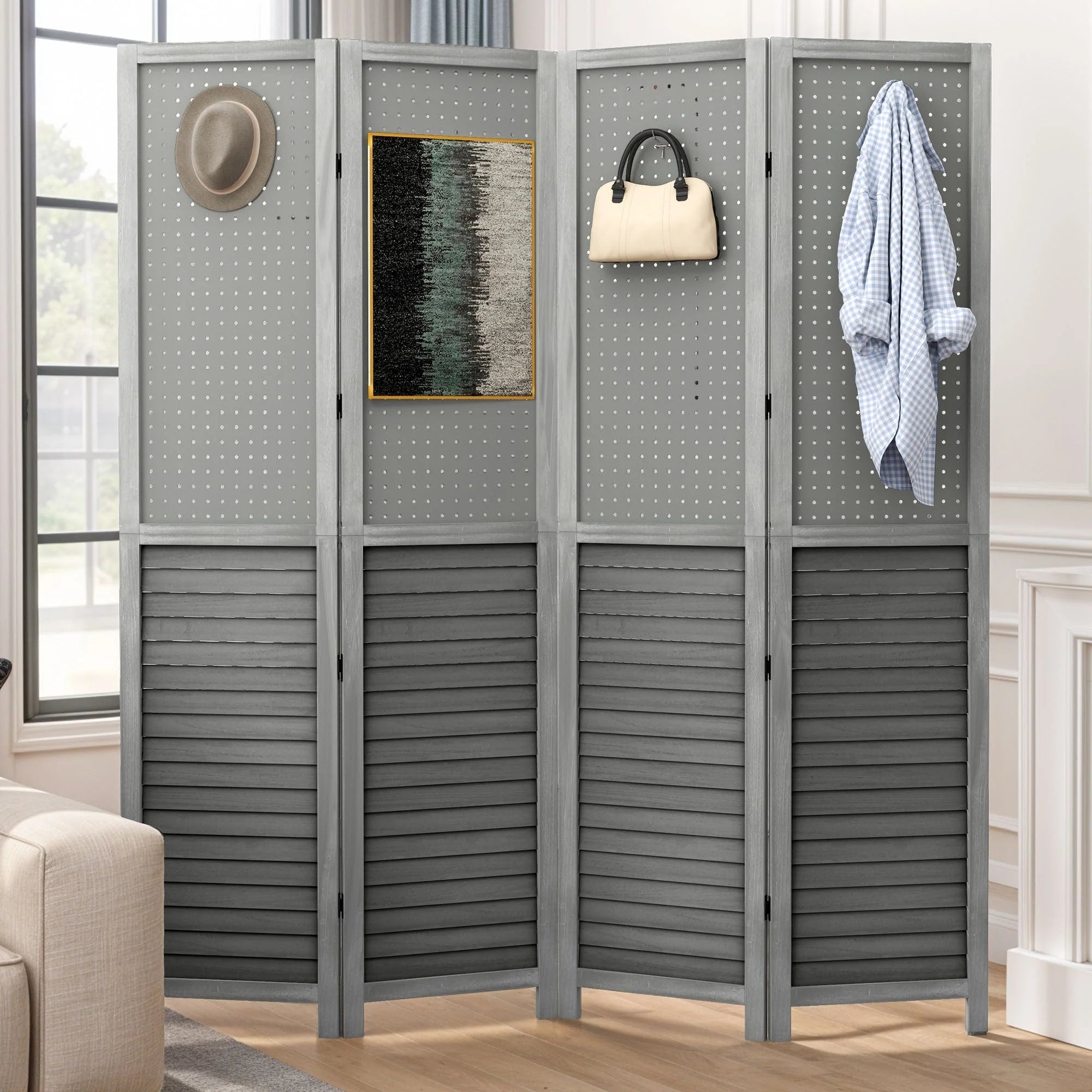 Séparateur de pièce Moasis 67 Blanc en bois à 4 panneaux
