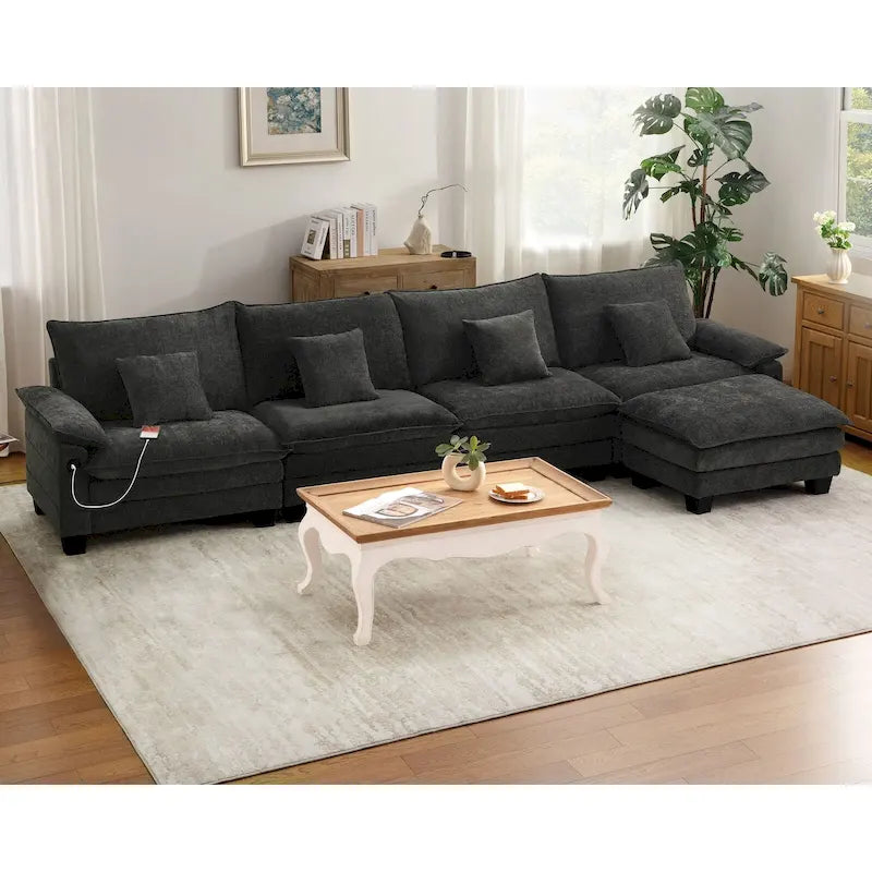 Ensembles de meubles de salon, Canapé modulaire sectionnel avec pouf pour salon, Canapé-lit convertible