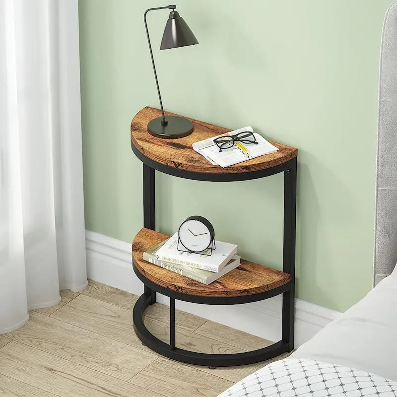 Table d'appoint demi-ronde, table d'appoint étroite en C mince avec cadre en métal