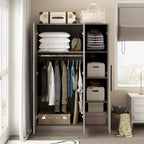 Armoire Penderie en Bois avec 6 Cubes de Rangement et Tringle Suspendue