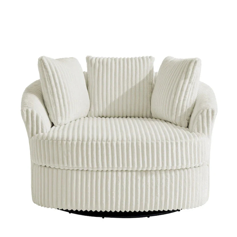 Lot de 2 fauteuils pivotants ronds surdimensionnés en velours côtelé moelleux de 43 po avec oreillers
