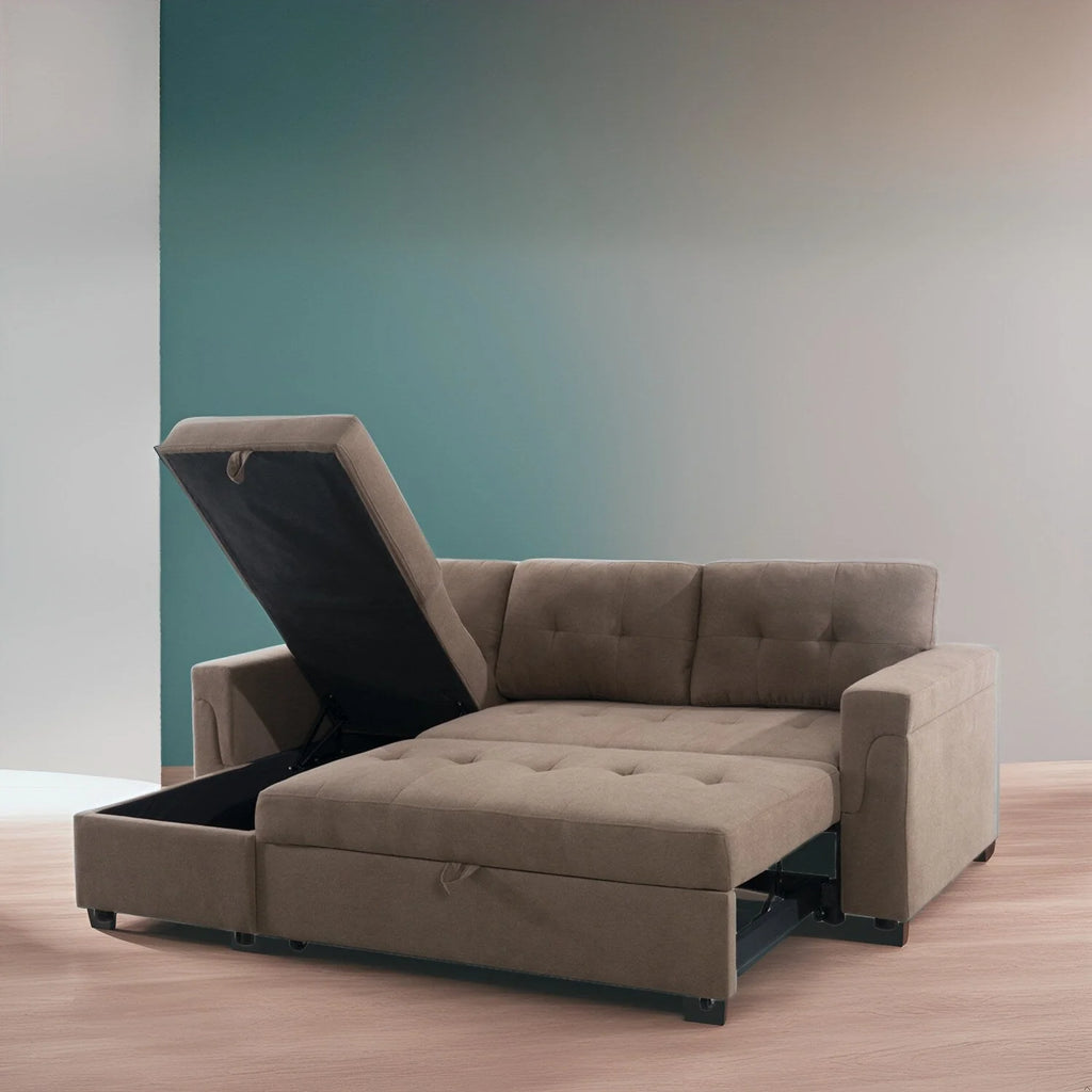 Canapé d'angle réversible convertible avec lit gigogne, méridienne avec rangement dissimulé et pieds durables