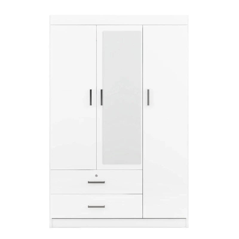 Armoire-penderie 3 portes avec miroir, étagères et 2 tiroirs