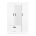 Armoire-penderie 3 portes avec miroir, étagères et 2 tiroirs