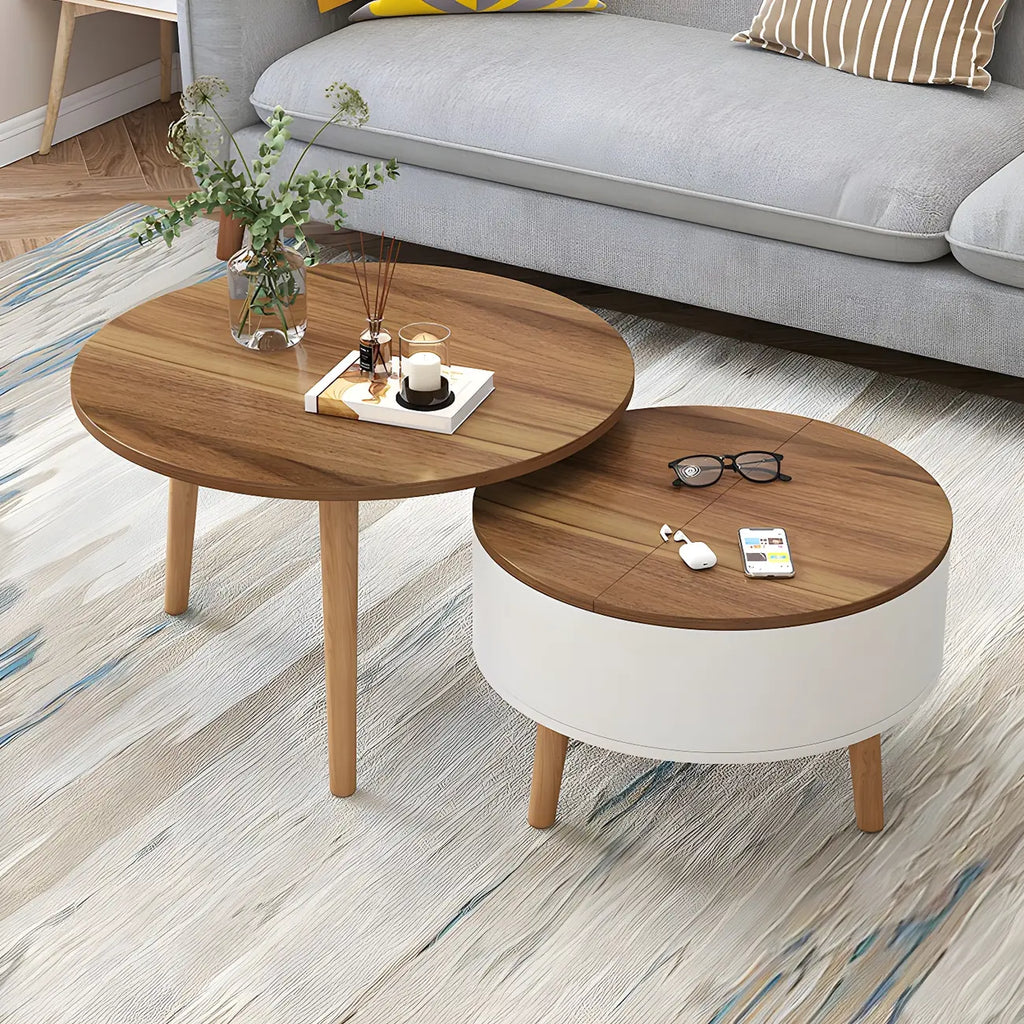 Table basse ronde en bois noir et blanc moderne avec rangement