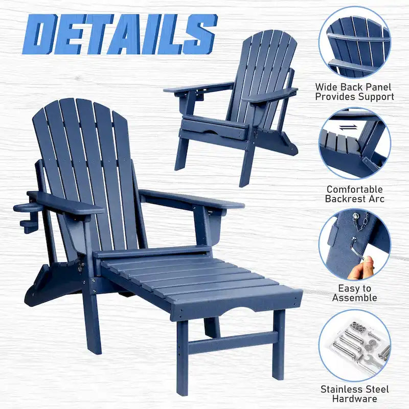 Chaise Adirondack pliante et réglable Vrakae avec repose-pieds