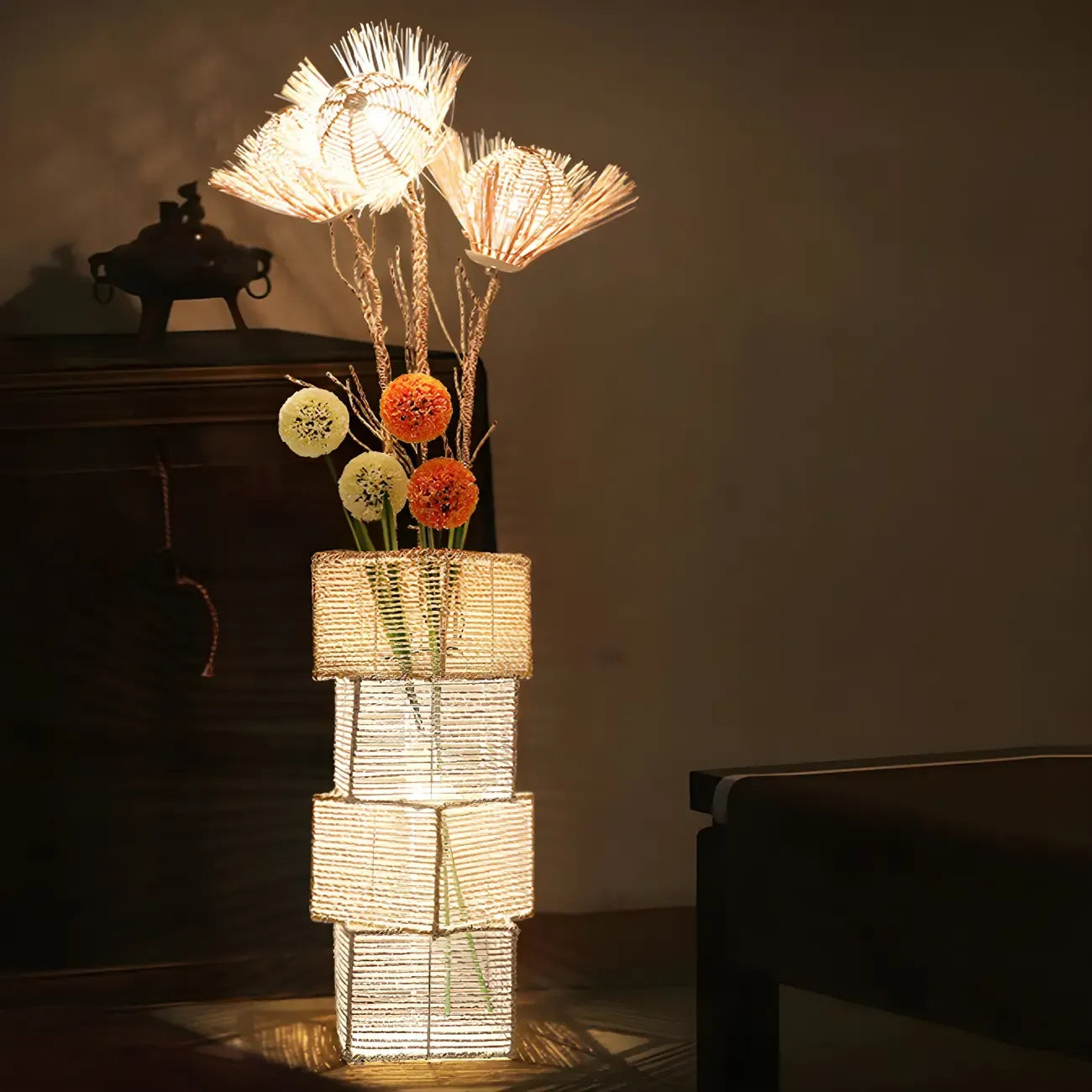 Lampadaire tressé LED à brancher pour salon