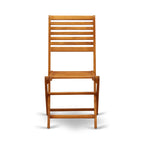 East West Furniture Ensemble Bistro de Conversation d'Extérieur avec Table Basse Ronde en Bois et 2 Chaises Pliantes, Huile Naturelle