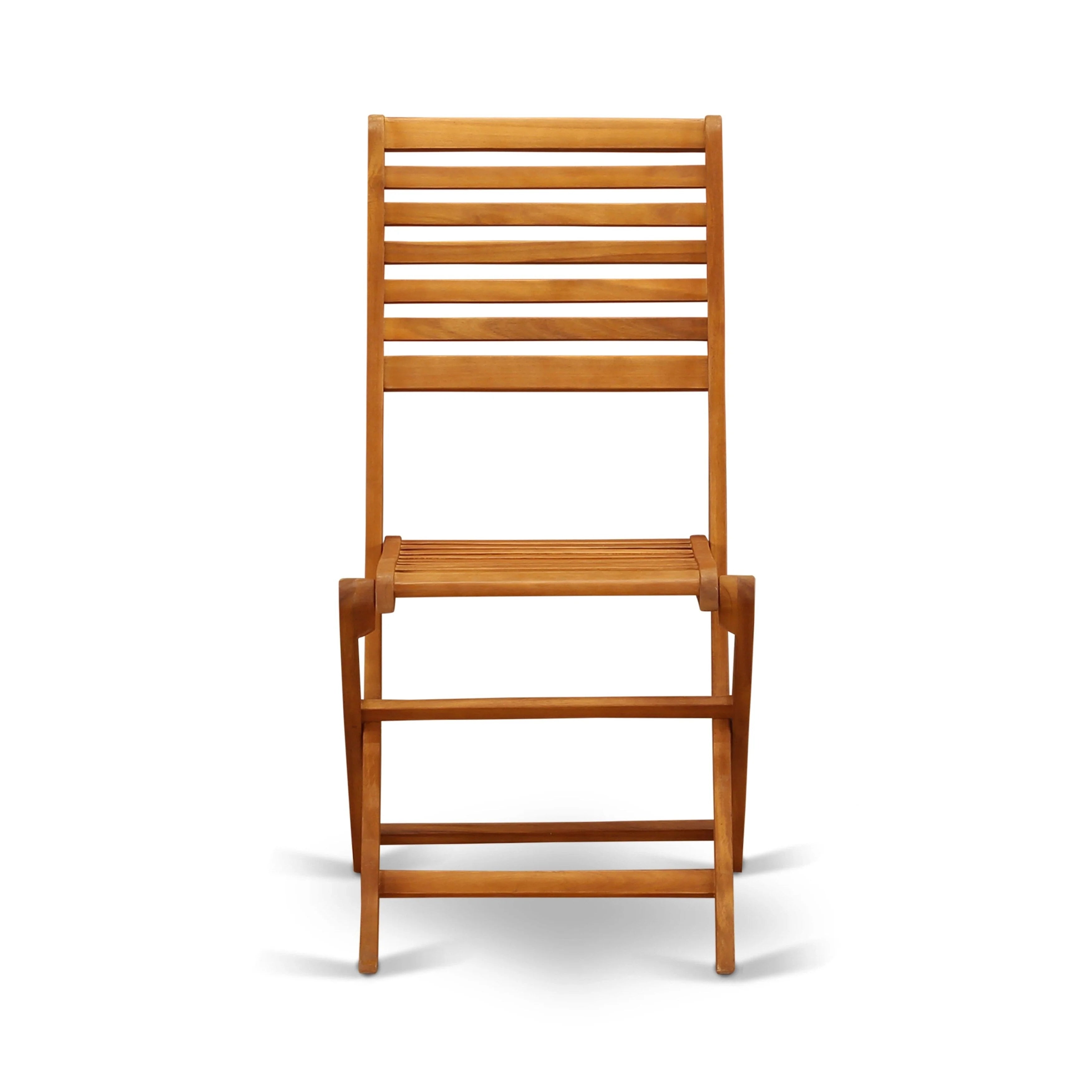 East West Furniture Ensemble Bistro de Conversation d'Extérieur avec Table Basse Ronde en Bois et 2 Chaises Pliantes, Huile Naturelle