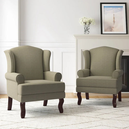 2 fauteuils d'appoint à dossier haut traditionnels, revêtus de tissu