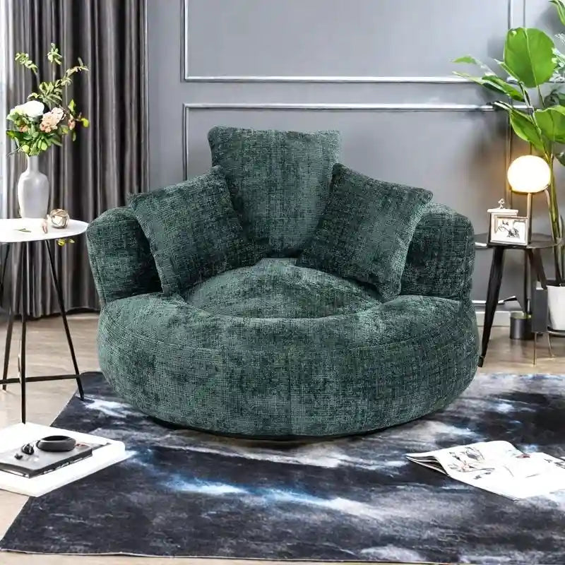 Canapé paresseux à dossier haut en chenille avec 3 oreillers et pouf géant