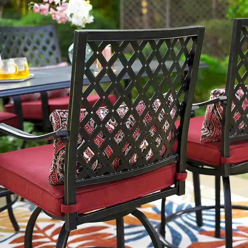 Lot de 4 tabourets de bar pivotants en métal avec coussins pour l'extérieur