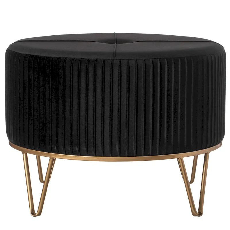Tabouret pouf rond en velours surélevé avec base dorée épingle à cheveux