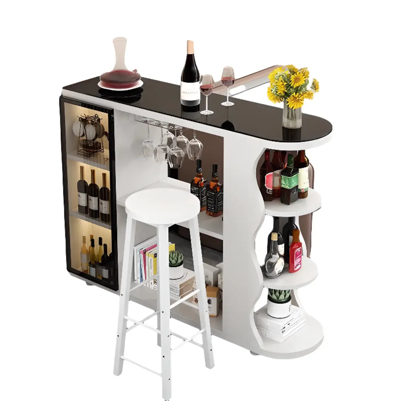 Table de bar îlot avec plateau en pierre et rangement pour bars à domicile