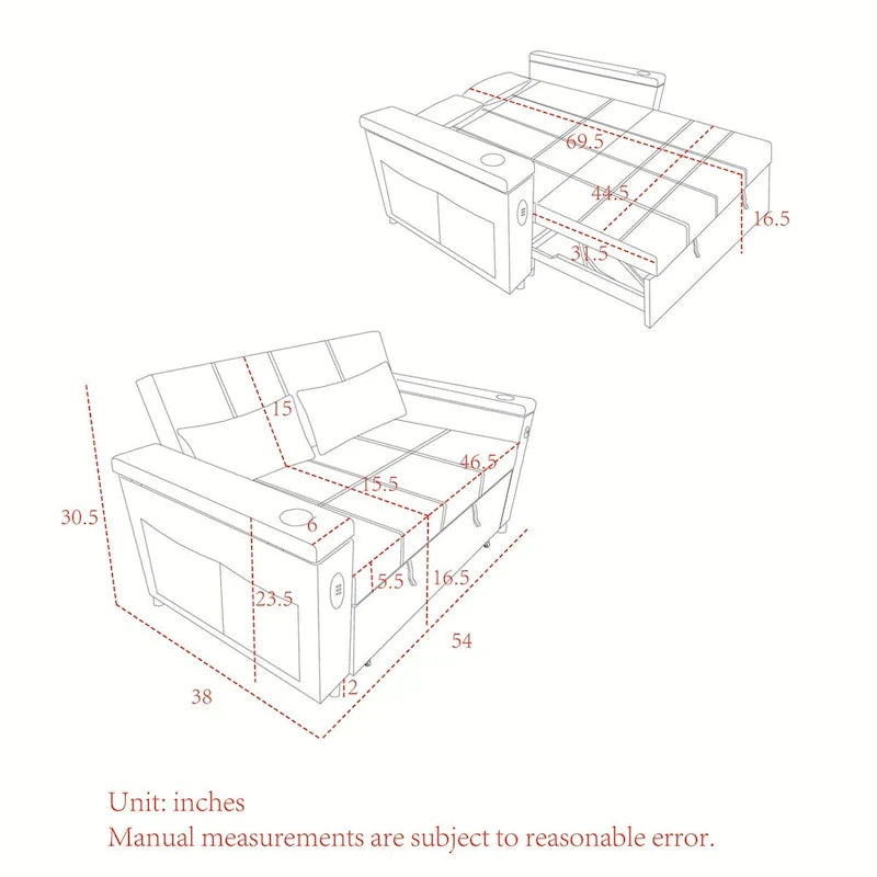 Canapé-lit convertible avec dossier réglable et port USB