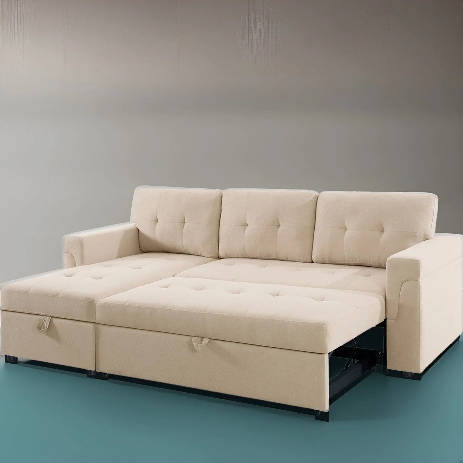Canapé d'angle réversible convertible avec lit gigogne, méridienne avec rangement dissimulé et pieds durables