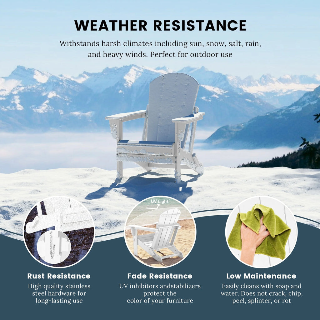Chaise Adirondack pliante de patio d'extérieur tout temps résistante à la décoloration Polytrends Laguna