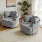 Lot de 2 fauteuils pivotants ronds surdimensionnés en velours côtelé moelleux de 43 po avec oreillers