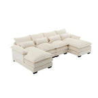 Canapé sectionnel Cloud pour salon, canapé moderne en chenille/bouclette en forme de U, canapé-lit modulaire confortable avec double méridienne