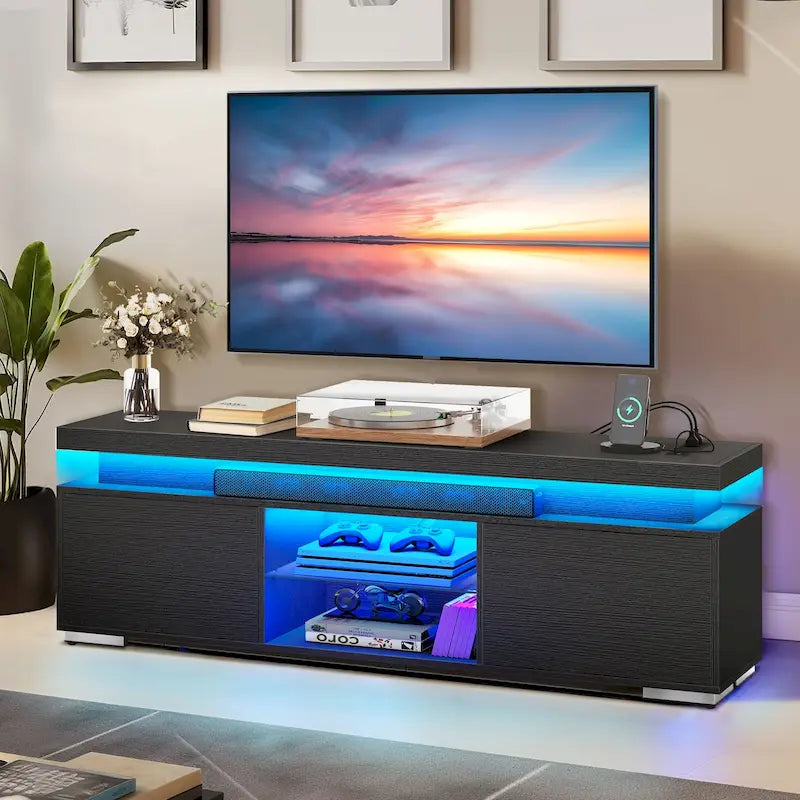 Meuble TV moderne Moasis pour TV 43-65 - Meuble TV console multimédia avec lumières LED