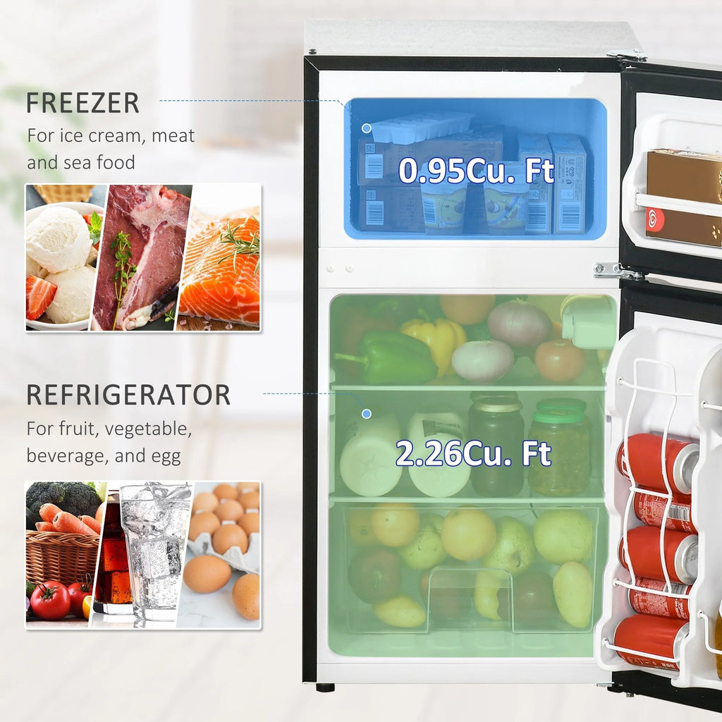 HOMCOM Mini Réfrigérateur Double Porte avec Congélateur, Réfrigérateur Compact de 90L avec Étagère Réglable, Thermostat Réglable